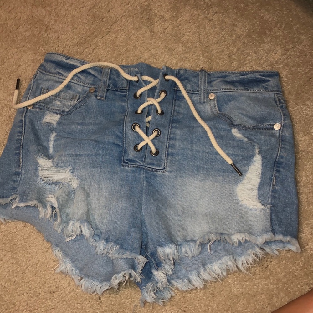 Lace Up Denim Shorts